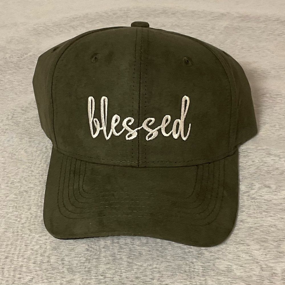 NWOT Olive Green "Blessed" Embroidered Baseball Cap
